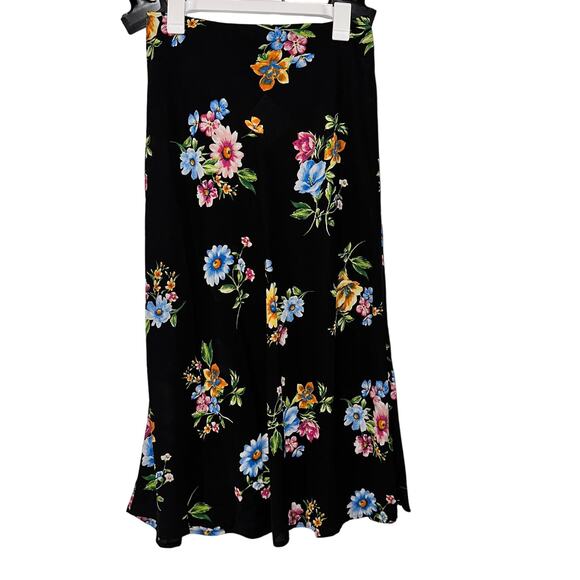 Ambiance Black With Multicolor Floral Print Maxi Skirt Large - Picture 1 of 3